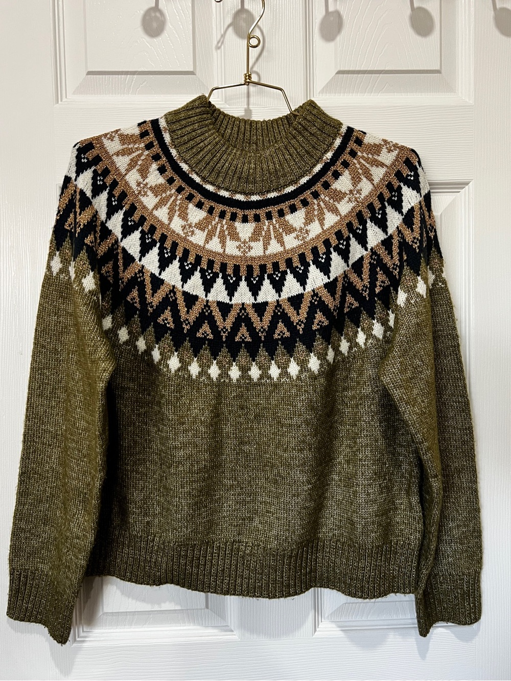 Tommy Hilfiger Nordic Snowflakes raglan Sleeve Sweater Olive Green Size Medium